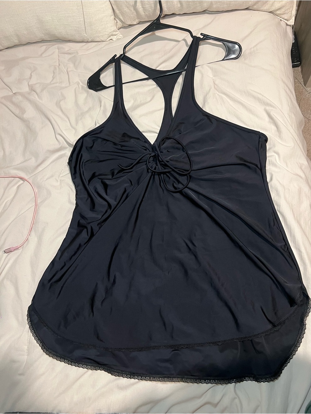 Savage X Fenty String Fling Black Satin Chemise with Front Ring Detail